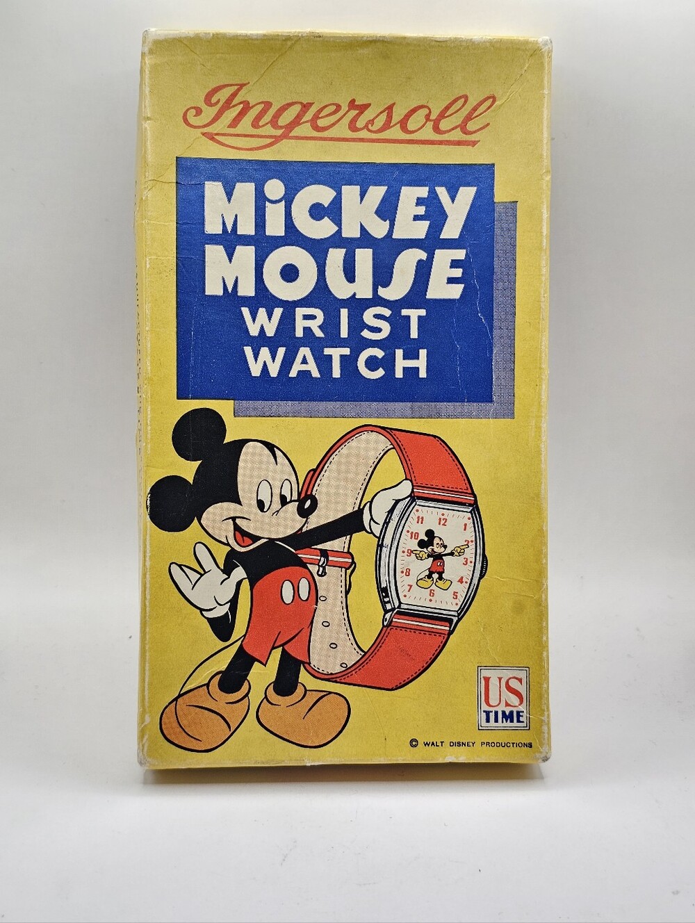 1940's Vintage Ingersoll US Time Mickey Mouse Yellow Watch Box Only No Watch